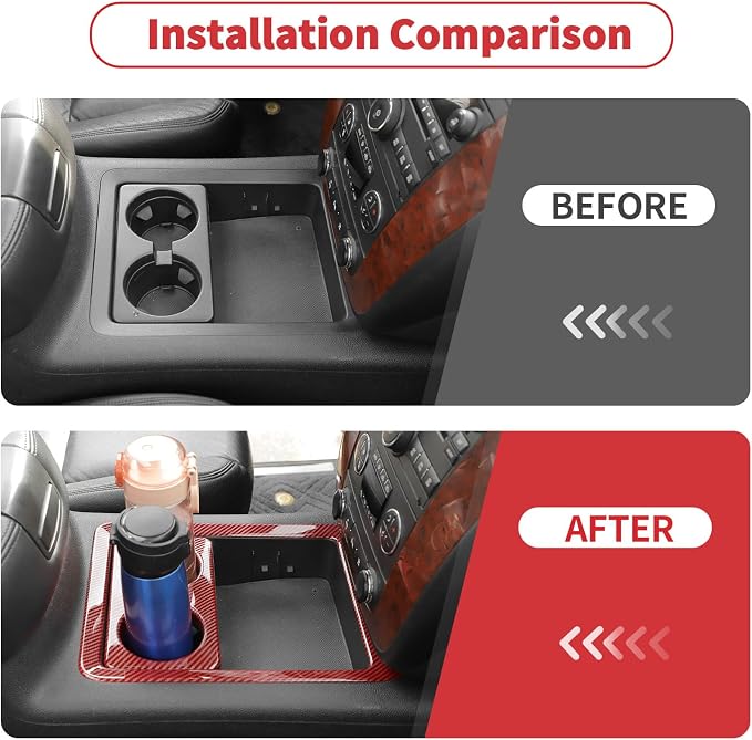 Linskip Non-Covered Center Console Cup Holder Trim Compatible with 2007-2013 Chevy Avalanche Silverado Suburban Tahoe & GMC Yukon/Sierra, Cup Holder Trim, Interior Accessories Red Carbon Fiber