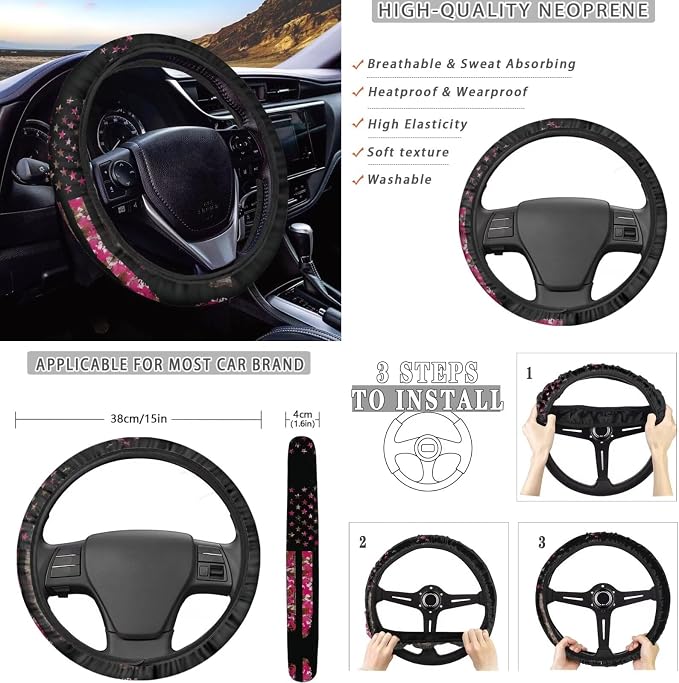 KEIAHUAN Car Seat Covers Full Set 11 PCS Branch Deer Camo Hunting Design with Handbrake Gear Shift Knob Cover/Steering Wheel Cover/Car Coasters/Headrest Cover Fit Most Van Sedan Truck SUV