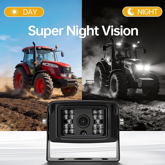 7" AHD Backup Camera System, IP69K Heavy‑Duty Reverse Rear View Camera with Guide Line, Night Vision, 20G Vibration‑Proof, Plug and Play for Truck/RV/Trailer/Tractor/Excavator/Heavy Equipment