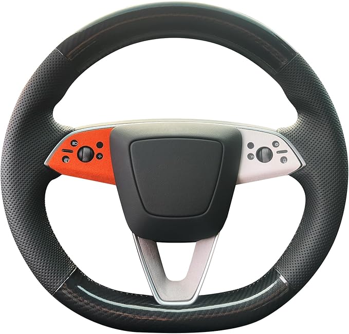 MEWANT Hand Stitch Steering Wheel Cover for Tesla Model 3 Highland Model Juniper Made of PU Carbon Fiber Faux Leather