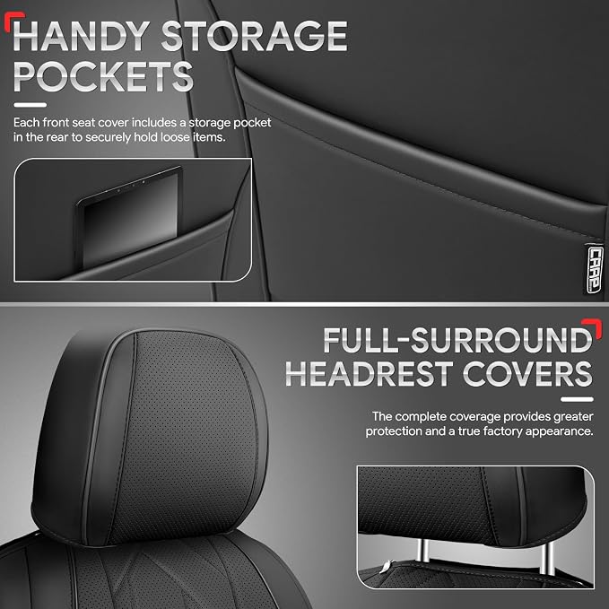 Touring Series Leatherette Front Row Set Seat Covers Universal for Cars Trucks SUV, Black, CA-SC-Touring-F-BK