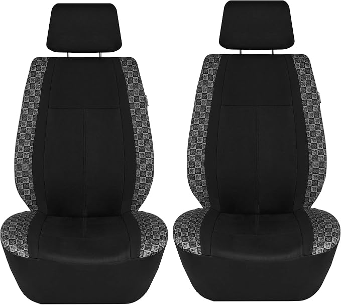 We Are Young Life is Fun™ Checker Car Seat Covers Universal Fit Interior Accessories Full Set Black Seat Cover Combo Steering Wheel Cover and Seat Belt Pads, Airbag and Split Rear Car Seat Covers