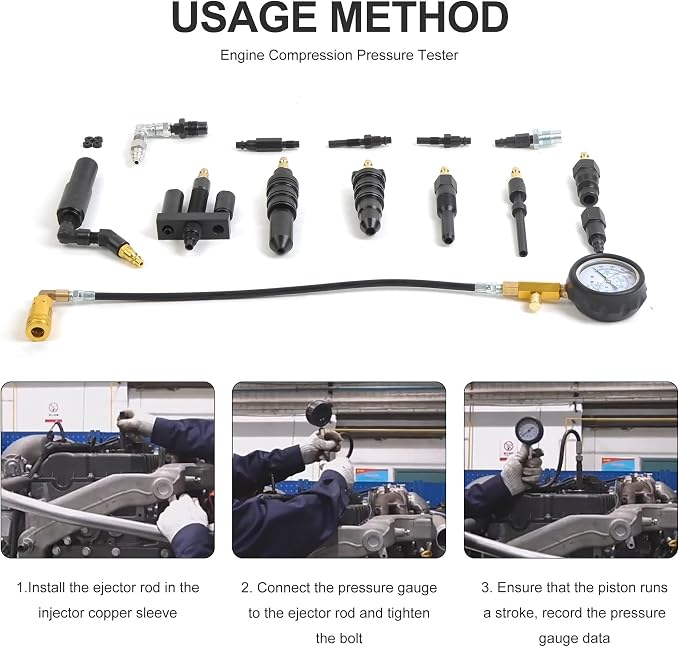WINTOOLS Compatible for 1000 Psi Diesel Engine Compression Pressure Tester for Ford Cummins NAVISTAR Detroit