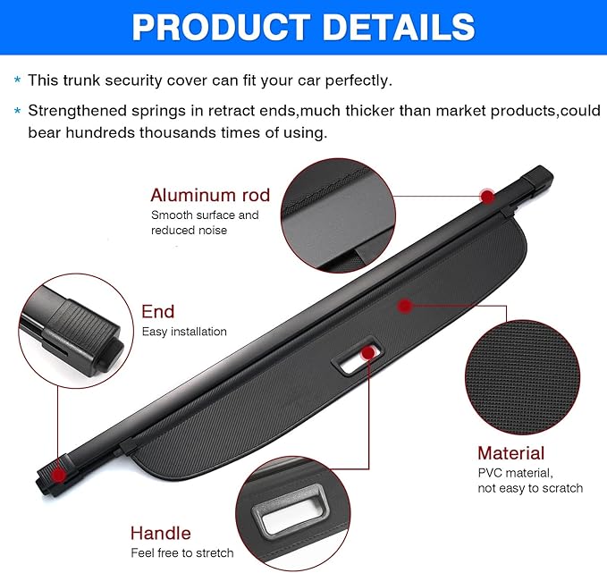 Powerty Retractable Cargo Cover for Mitsubishi Outlander 2013-2019 (Manual Liftgate), Canvas Trunk Cover Privacy Screen Rear Security Shade for Outlander Accessories(Not for Electric Liftgate)