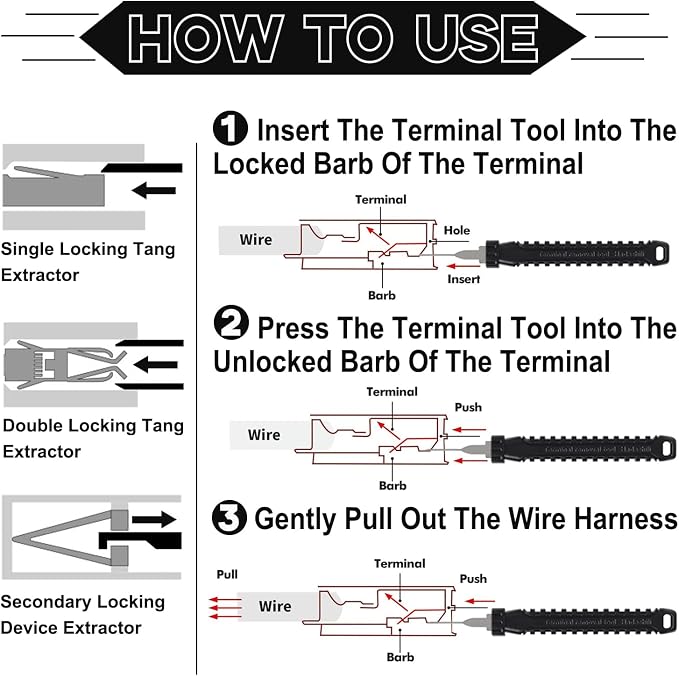 48 Pcs Terminal Removal Tools with Leather Case, Depinning Tool Kit | Connector Pin Removal Tools Depin Tool Terminal Depinning Kit for Automotive, Motorcycle & Electrical Most Connectors