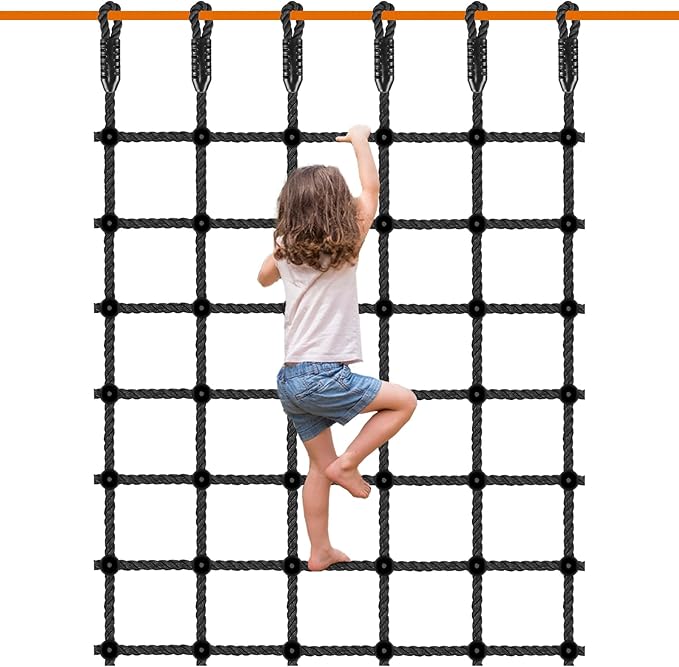 Climbing Cargo Net for Kids Outdoor 49" x 77" Heavy Duty Climbing Net No Knots Climbing Ladder Net for Swing Set, Treehouse, Playground, Ninja Obstacle Course Rope Net for Climbing - 1000LB Capacity