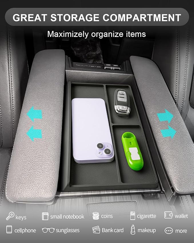 CDEFG Center Console Organizer Tray for 2021-2025 2026 Toyota Sienna | 4th Gen Toyota Sienna Interior Accessory Armrest Anti-Slip Storage Pad, Armrest Lid Nonslip Mat Cellphone Barrier Rubber