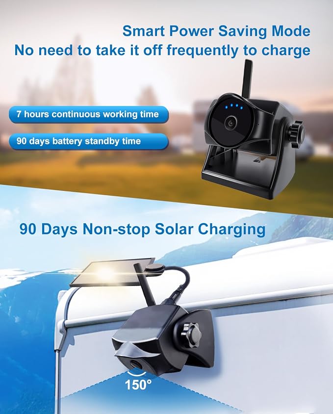 1080P Magnetic Wireless Backup Camera with Long-Lasting Battery,Night Vision,IP69K, Easy Installation for RVs, Trucks, Trailers and DC Extension Cable for STONVUE Backup Camera、Solar Panel