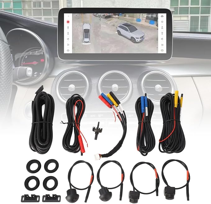 360 Car Camera System with Auto Radio, Panoramic View, Night Vision, Waterproof, Low Light Performance, Easy Installation, fornavigator with 360 Surround View Software (1080P)