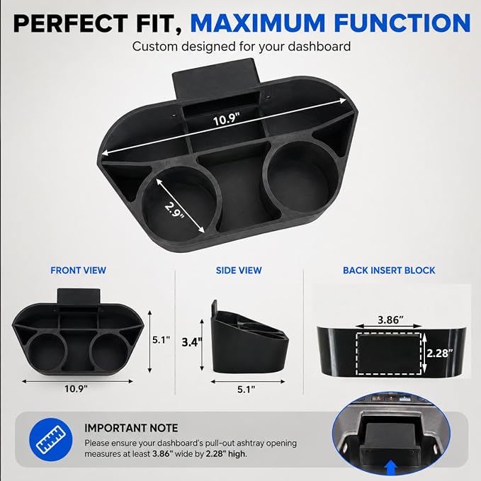 Center Console Organizer Tray for Freightliner M2 106 & S2RV Accessories | RV Dashboard Extension Tray with Dual Cup Holders & Gadget Storage, Easy-Clean Cab Organizer (Fits Factory Ashtray Slot)