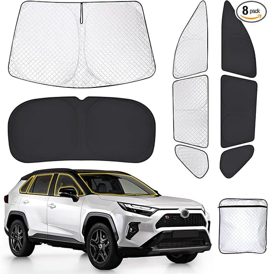 ZATOTOO Car Window Shades Toyota RAV4 2019-2024 Custom Sun Shades Full Set Front Side Rear Triangle Window Covers Total Blackout Privacy & UV Protection Heat Blocking for Camping Napping Long Parking