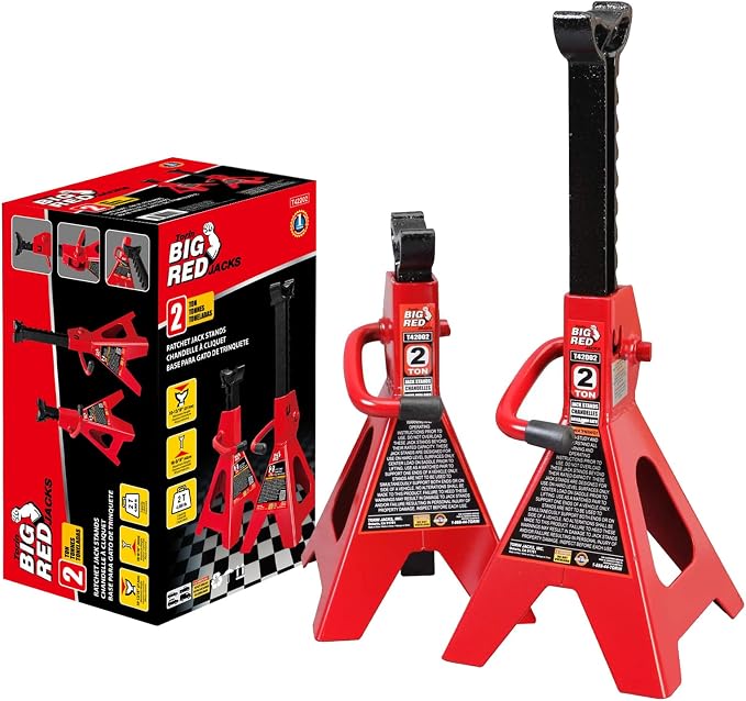 Big RED 2 Ton Steel Car Jack Stands, Fit for Automotive Cars, Sedans, 2 Pack