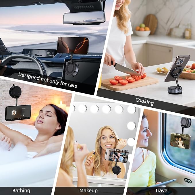 Jikasho Vacuum Magnetic Car Phone Holder for Magsafe, Hands-Free 360° Adjustable Suction Cup Phone Mount for Car/Gym/Mirror/Smooth Surface, Compatible with iPhone & Android (Stellar Gray)
