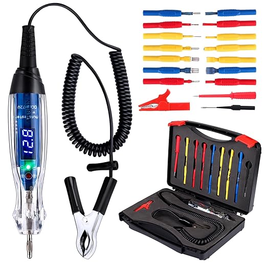 Test Light Probe Kit, 3-72V DC LED Digital Automotive Circuit Tester with Voltmeter, 18 Pieces Multi Function Auto Fuse Voltage Tester Electric Probe Test Kit