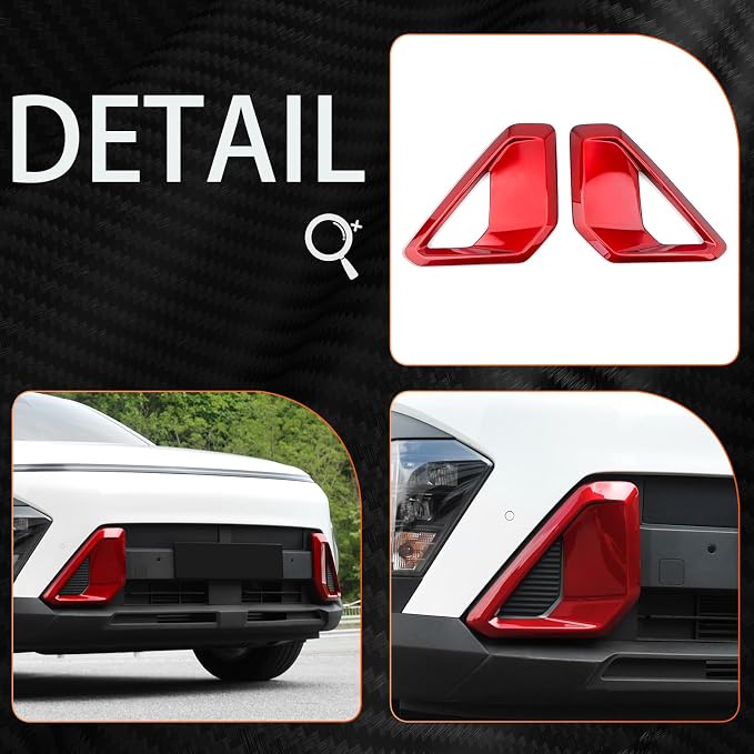 ABS Front Bumper Side Air Vent Cover Fog Light Lamp Decor Cover Front Bumper Middle Mesh Cover Compatible with Hyundai Kona 2024 2025 SX2 Accessories (Glossy Red Style)