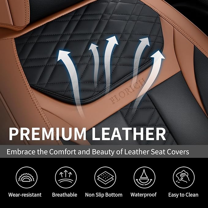 FLORICH Seat Covers, Front Seat Covers 2 PCs, Automotive Seat Cover for Cars, Luxury Leather Universal Seat Cover Accessories Fit for Most Cars SUV Truck Sedans(Brown)
