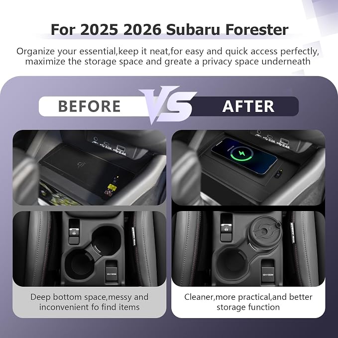 LUWU for 2025 2026 Subaru Forester Accessories Compatible with 2025 2026 Forester Wireless Charging Anti-Slip Mat - Center Console Cup Holder 2-Pack (Not for 2026 Touring/Wilderness/Premium)