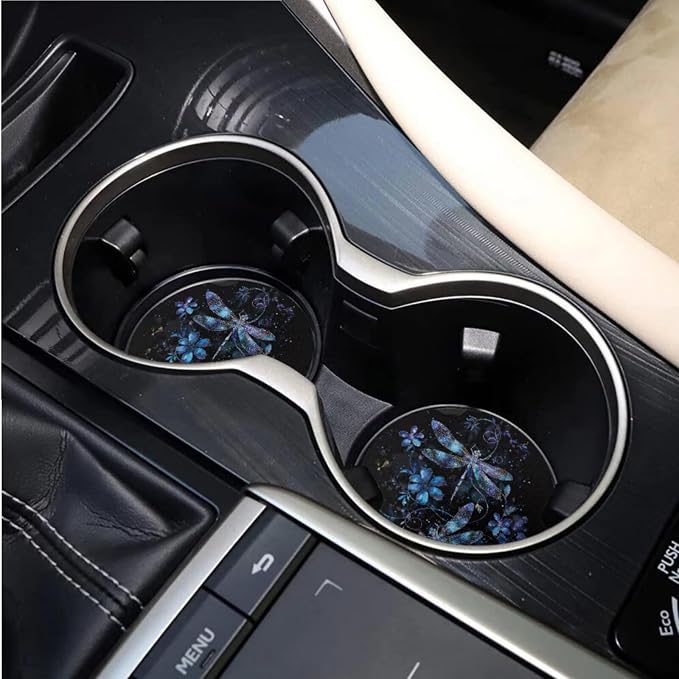 BIGCARJOB 15 Pack Purple Dragonfly Car Seat Cover Full Set Auto Seat Headrest Cover Universal Steering Wheel Cover Car Trash Can Hanging Automotive Interior Sets for Women Gifts
