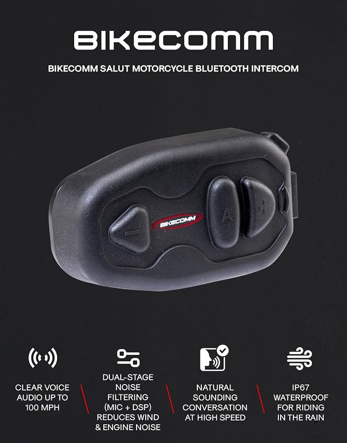 BIKECOMM Salut Motorcycle Helmet Speakers Intercom – 1000M Range Wireless Speakers - Helmet Communication System, IP67, Black, Twin Pack