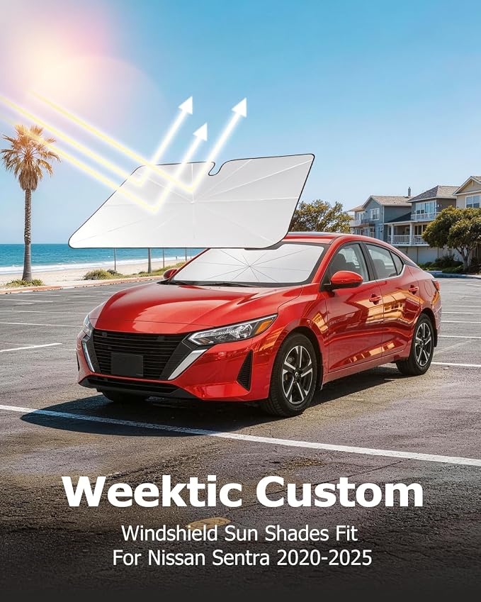 Weektic Custom Windshield Sun Shade Umbrella for Nissan Sentra 2013-2019, [Double Thickened Ice Crystal Coating] Sun & Heat Protection, Keep Vehicle Cool & Protect Interior