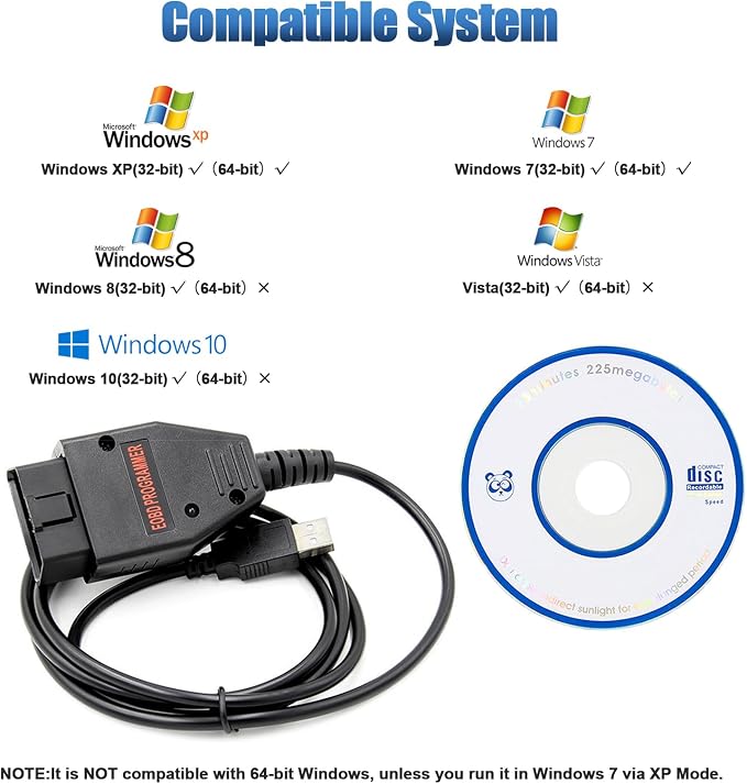 Galletto 1260 OBD2 to USB Cable Code Reader for Diesel and Petrol Cars,Compatible with Toyota/Honda/Ford/GM/Fiat/Porsche Vehicles ECUs Diagnostic Scanner Tool, Work with Windows 32-bit System