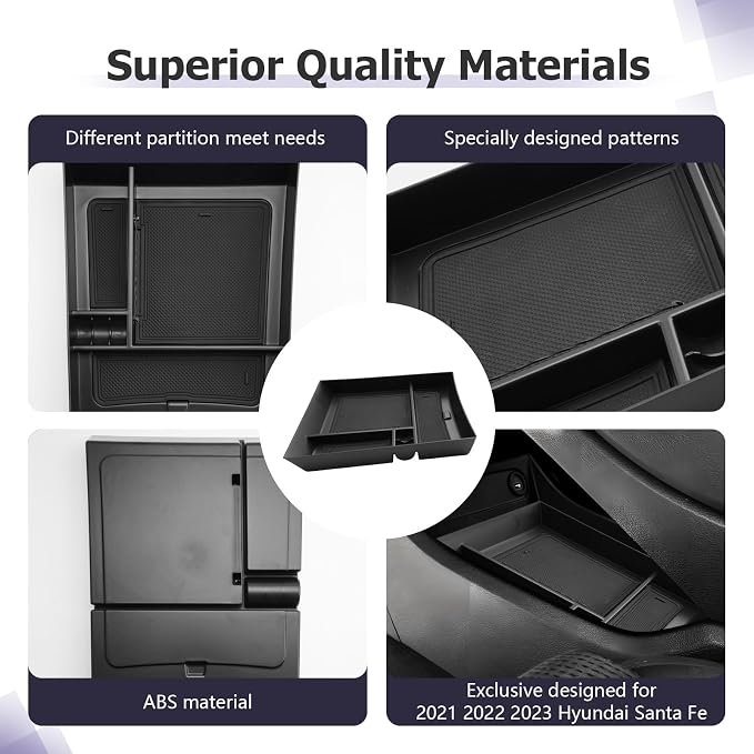 LUWU Lower Center Console Tray Storage Box for 2021 2022 2023 Hyundai Santa Fe SE/SEL/XRT/Limited/Calligraphy Accessories Armrest Console Organizer ABS Material 2022 2023 Santa Fe Accessories Black