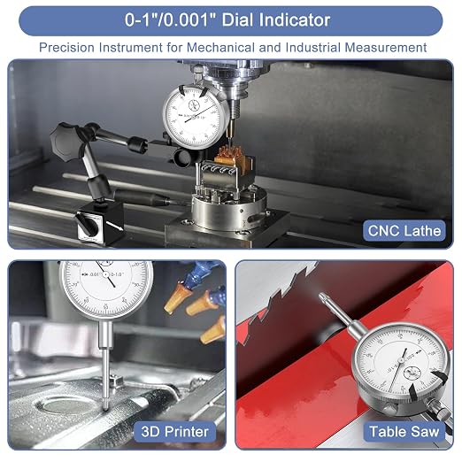 HDLNKAK Dial Indicator 0-1"/0.001" Dial Indicator with Case, Measuring Tool for Lathe, 3D Printing, Workshop, CNC Machine Tool, Table Saw
