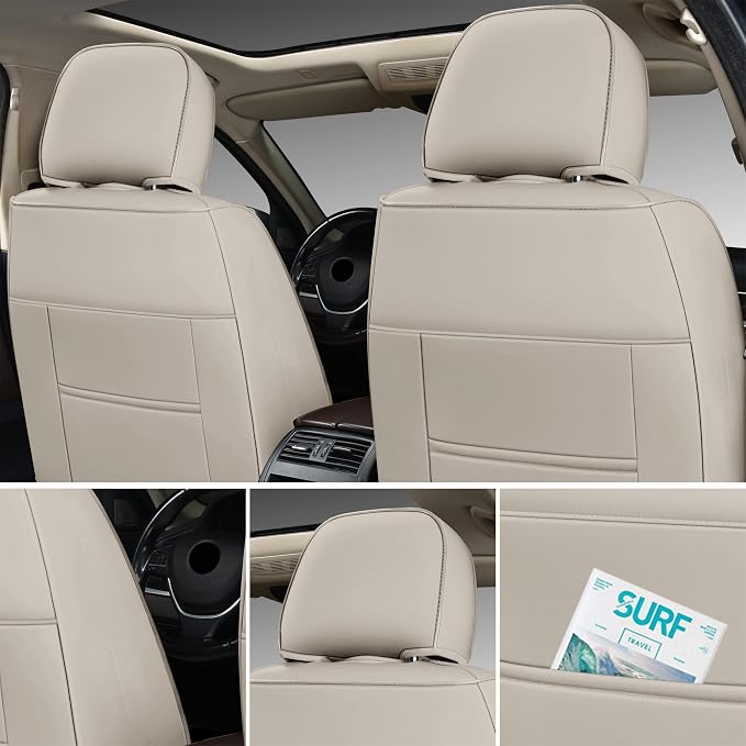 GXT Deluxe Faux Leather Full Coverage Car Seat Cover Anti-Slip Universal Fits for Sedans SUV Pick-up Truck with Headrests,Interior Accessories(White and Red)