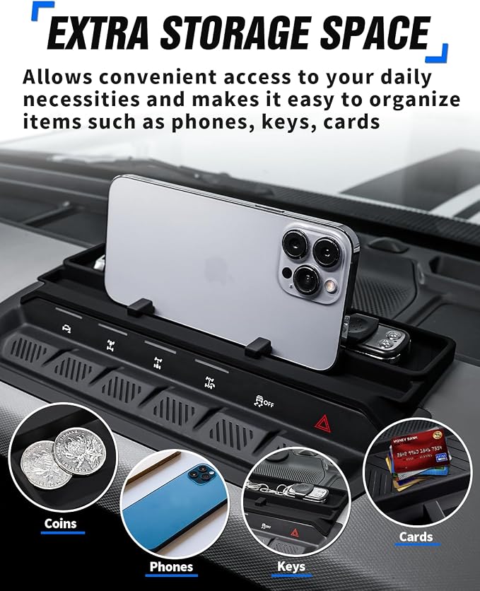 ROADER Bronco Center Console Organizer Compatible with 2021-2025 New Ford Bronco Interior Accessories, Dashboard Behind Screen Storage Tray with Phone Holder Dash Organizer-Black