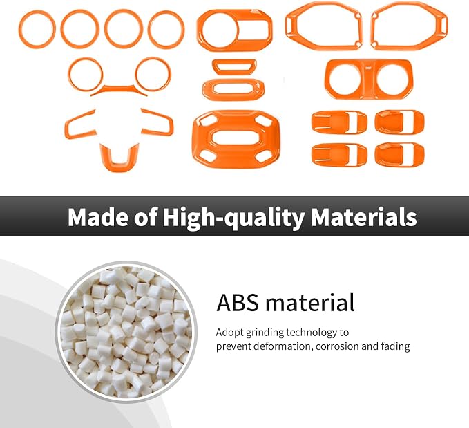 21PCS Orange Interior Trim Kits Fit for 2018-2023 Jeep Wrangler JL JLU & Gladiator JT 4Door Interior Decor Accessories Dashboard AC Headlight Switch Roof Speaker Inner Door Bowl Steering Button Frame
