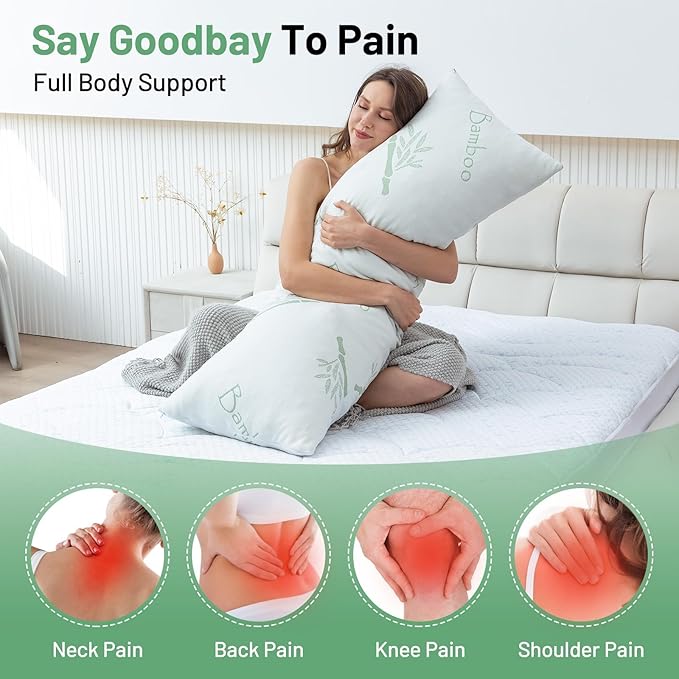 Primesoft Body Pillow for Adults, Memory Foam Long Pillow for Side Sleeper, Fluffy and Firm Full Body Pillow with Removable Pillowcase,Adjustable Filling,20×54 Inch,Green