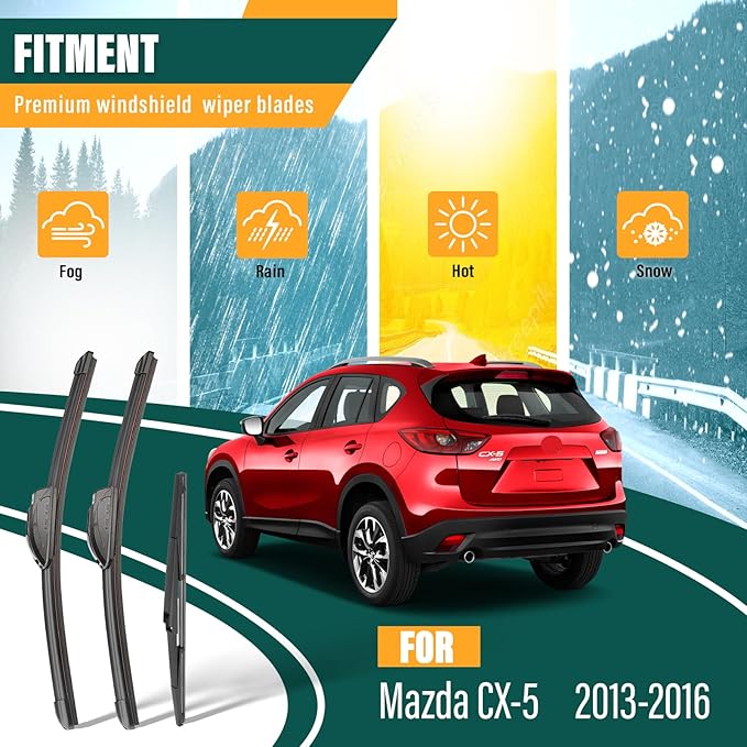 Windshield Wiper Blades Replacement for Mazda CX5 CX-5 2013 2014 2015 2016 Original Factory Quality Front Rear Wiper Blade Set - 24" 18" 14" (Set of 3)