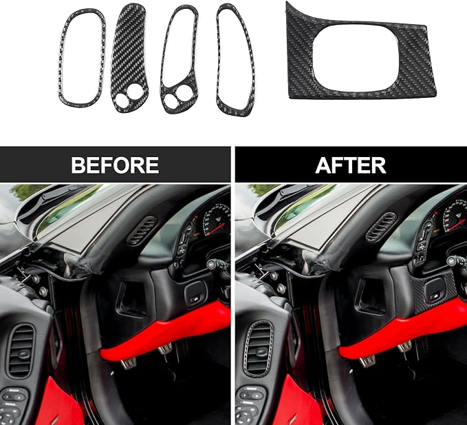 14PCS Real Carbon Fiber Interior Trim Kit Compatible with Corvette C5 1997–2004, Interior Decor Sticker Accessories
