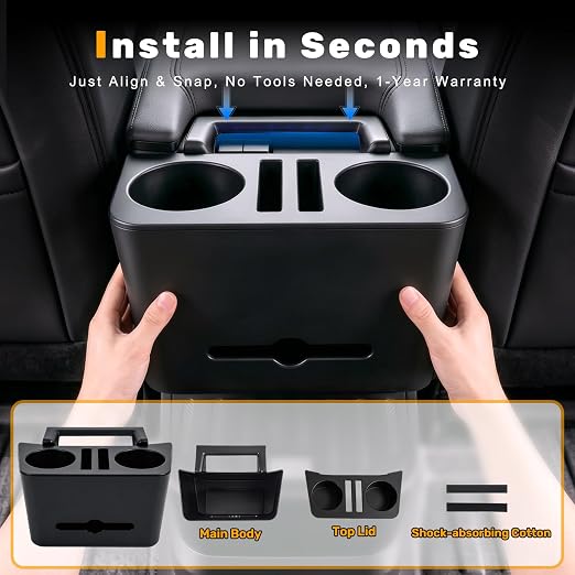 Cup Holder Paper Drawer Storage Box for 2021-2025 Toyota Sienna LE/XSE/XLE/Limited/Woodland Center Console Rear Garbage Can w/Lid Vehicle Interior Storage Organizer Interior Accessories Black