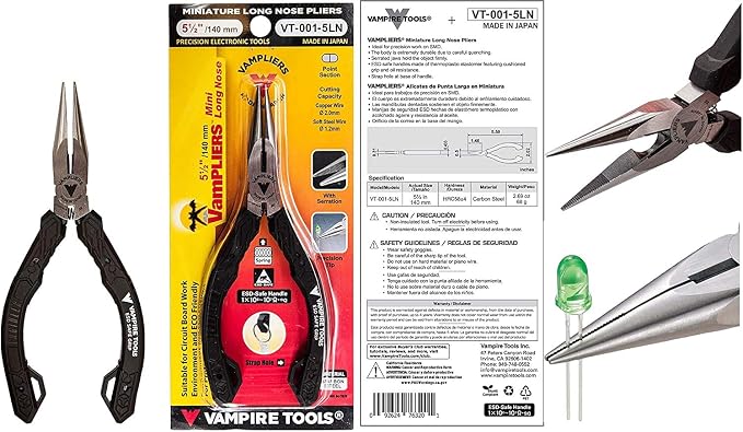 Vampire Tools VT-001-SS World's Best Solder Sucker, VAMPLIERS World's Best Pliers. 3-PC Set +Needle Nose+Long nose & mini Nippers ESD Safe for IT/iPhone/Mac & PC Repair