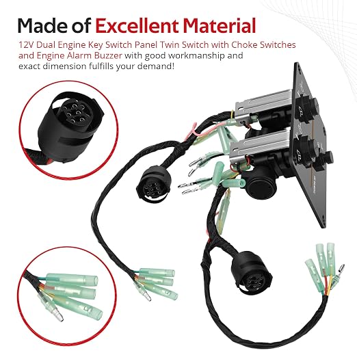 JAVIK 12V Dual Engine Key Switch Panel Twin Switch with Choke Switches and Engine Alarm Buzzer for Yamaha Outboard Engines O.E.M# 6K1-82570-08-00 6K1-82570-13-00