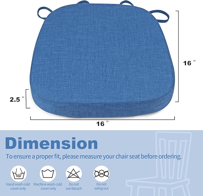 BUYUE Thickened 2.5" Friendly Woven Fabric Dining Chair Cushion, U-Shape High Density Foam Comfortable Chair Pad for Kitchen, Slip Resistant Indoor Seat Cushion (1 Piece, Dark Blue)