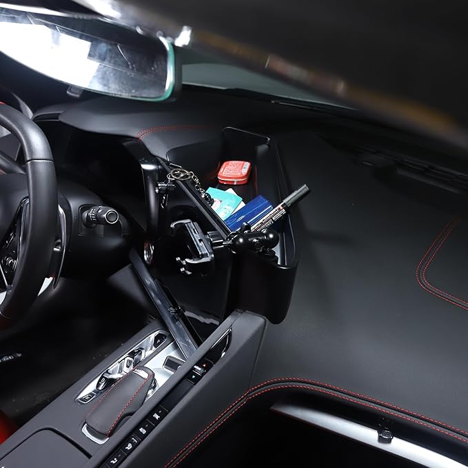 TOYCIDFG Dashboard Storage Tray Behind Navigation Screen with Phone Holder for Corvette C8 Stingray 2020-2026, Center Console Car Organizer Tray Interior Accessories (Type D)