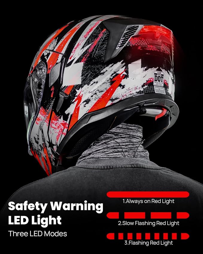 ILM Motorcycle Modular Full Face Helmet for Adult Flip up Dual Visor LED Tail Light Optional DOT