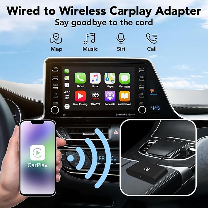2025 Upgrade Wireless CarPlay Adapter Plug & Play Dongle Converts Wired to Wireless Apple CarPlay, Compatible with iPhone 6 and Later, Works with 2015+ Cars