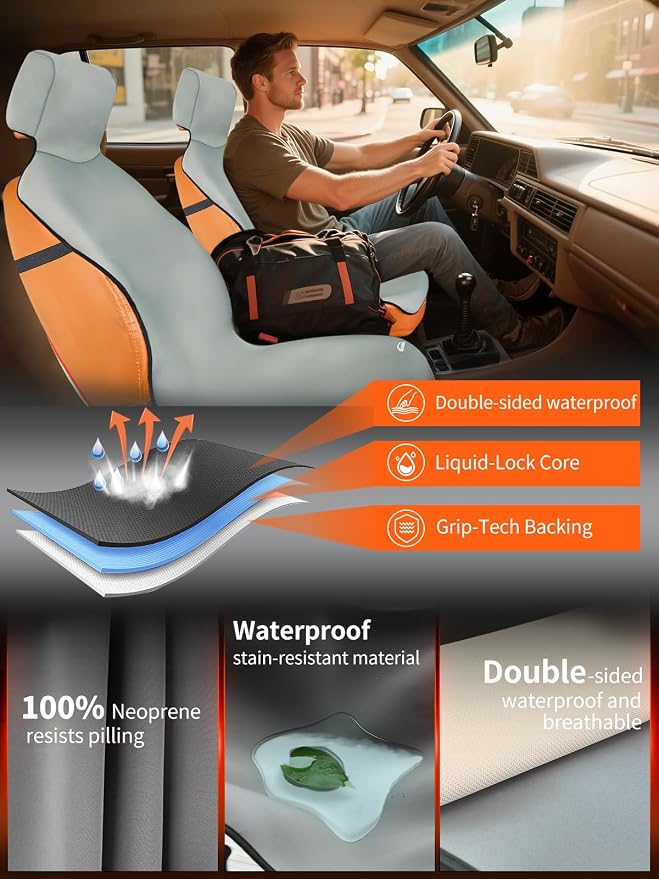 2 Pack Waterproof Car Seat Covers - Universal Fit Rubber Front Seat Protectors for SUVs, Sedans & Trucks - Non-Slip Backing for Fitness, Gym & Pets - Gray