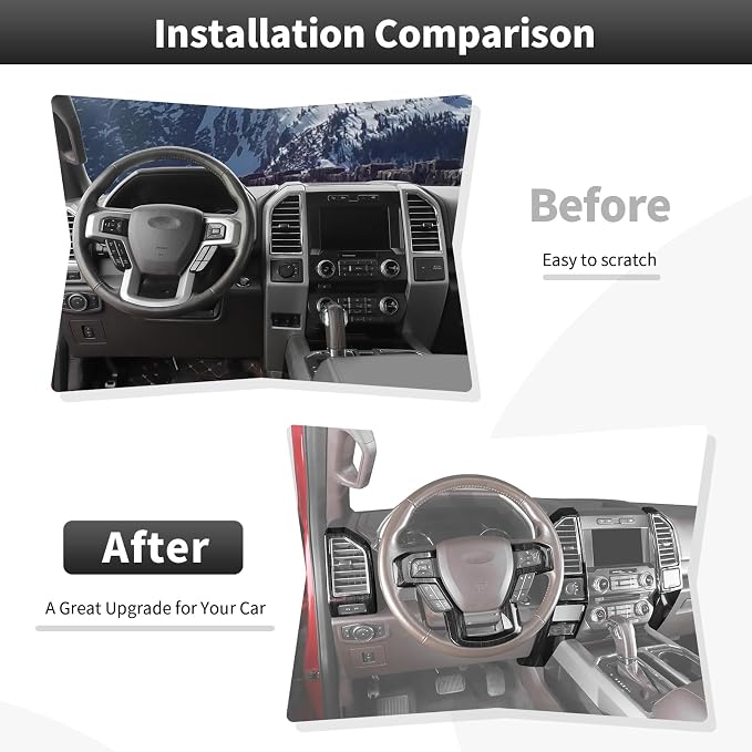 9PCS Wood Grain Interior Trim Kits Fit for 2015-2020 Ford F150 Interior Decor Accessories Central Control Dashboard Left & Right Air AC Vent Steering Button Frame Panel