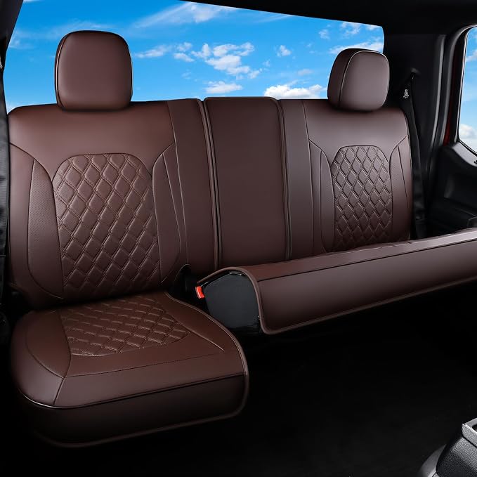 Huidasource Fit for Coffee Chevy Silverado/GMC Sierra Rear Seat Covers, Thickened Split Nappa Leather Truck Back Seat Cover 2007-2013&2019-2025 1500, 2020-2025 2500HD 3500HD Crew Cab WT LS LT