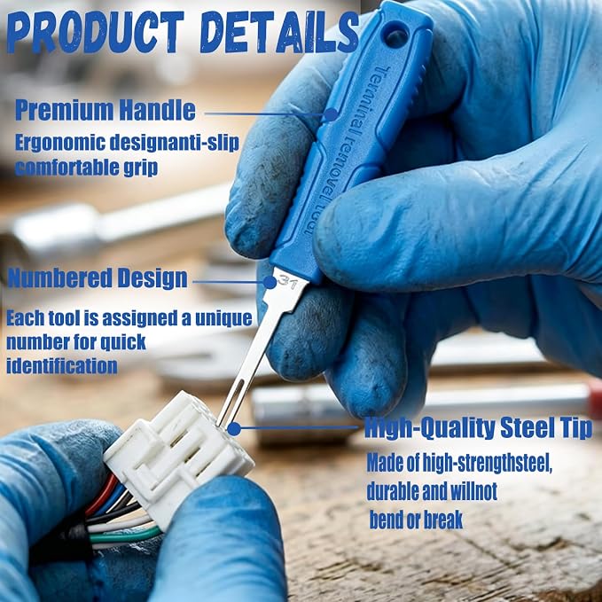 Depinning Tools Kit - 41Pcs Pin Removal Tools with Blow-Molded Case | 41Pcs Terminal Removal Tools Terminal Pin Removal Kit for Automotive Motorcycle Electrical Wire Harness & Connectors