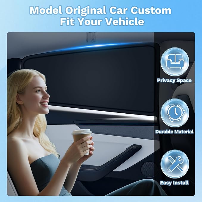 KUST Car Window Shades for Tesla Model 3 2018-2025 2026 Windshield Sun Shade Side Window Cover UV Block Privacy Protection Accessories for Camping Blackout Rear Back Full Set 7PCS