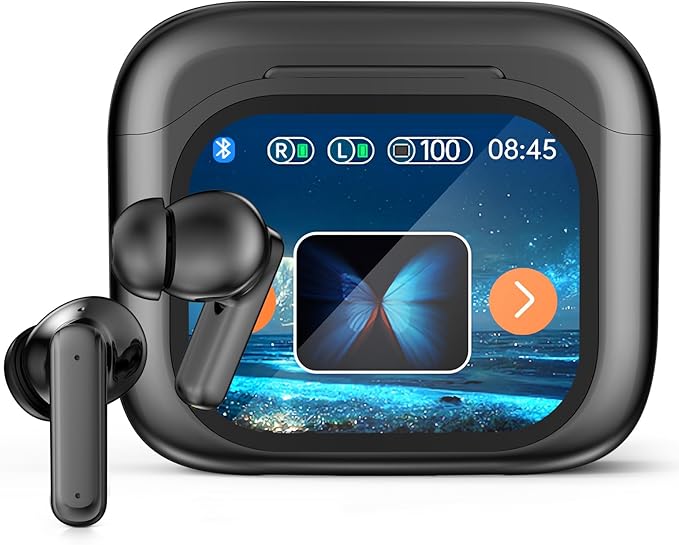 Language Translator Earbuds, Real Time Translation Earbuds 3-in-1 Translation 144 Languages & Accents LCD Touch Screen Open-Ear Design Language Translator Headphones with Digital Display-Black