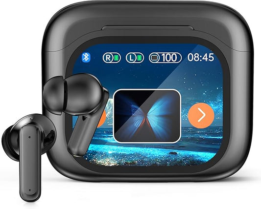 Language Translator Earbuds, Real Time Translation Earbuds 3-in-1 Translation 144 Languages & Accents LCD Touch Screen Open-Ear Design Language Translator Headphones with Digital Display-Black