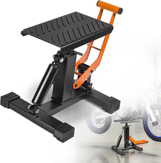 Adjustable Dirt Bike Stand & Powersport Jack 1000LBS Capacity, Heavy Duty Hydraulic Motorcycle Lift Stand & Center Stand for Maintenance, Dirt Bike Accessories for Garage & Shop (Orange)