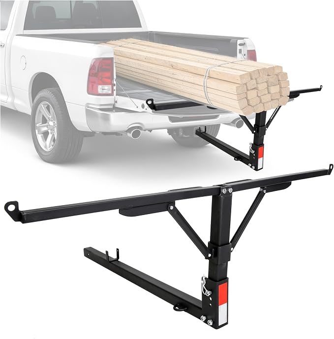 ECOTRIC Truck Bed Extender Design Foldable Pickup Truck Bed Extension 400lb Capacity for Heavy Duty Lumber Ladder Canoe Boat Kayak Long Pipes - Powder Coated Steel