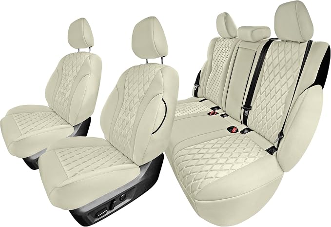 FH Group Custom-Fit Car Seat Covers Specifically Made for 2021-2026 Nissan Rogue, Full Set Solid Beige Ultraflex Neoprene Waterproof Automotive Seat Cover